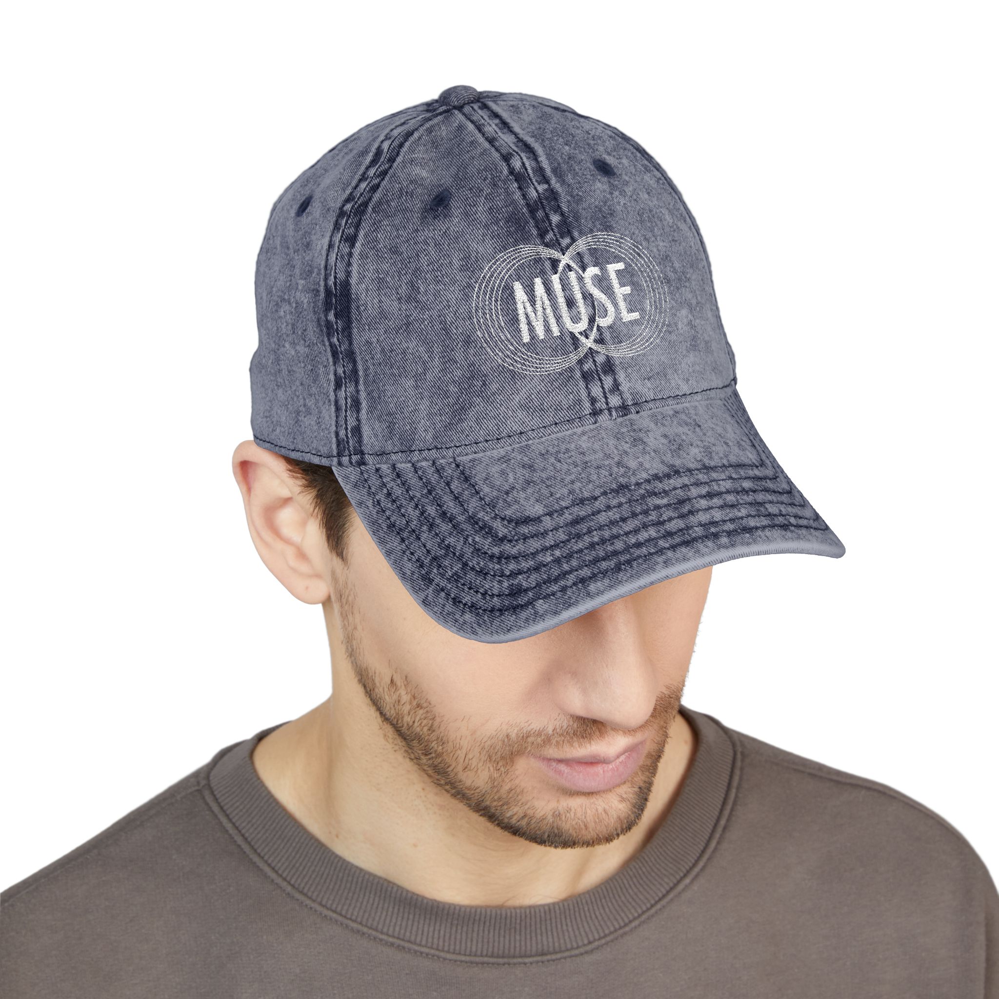 Vintage Embroidered Cap — Distressed Gray 'MUSE' Logo Hat - Image 20