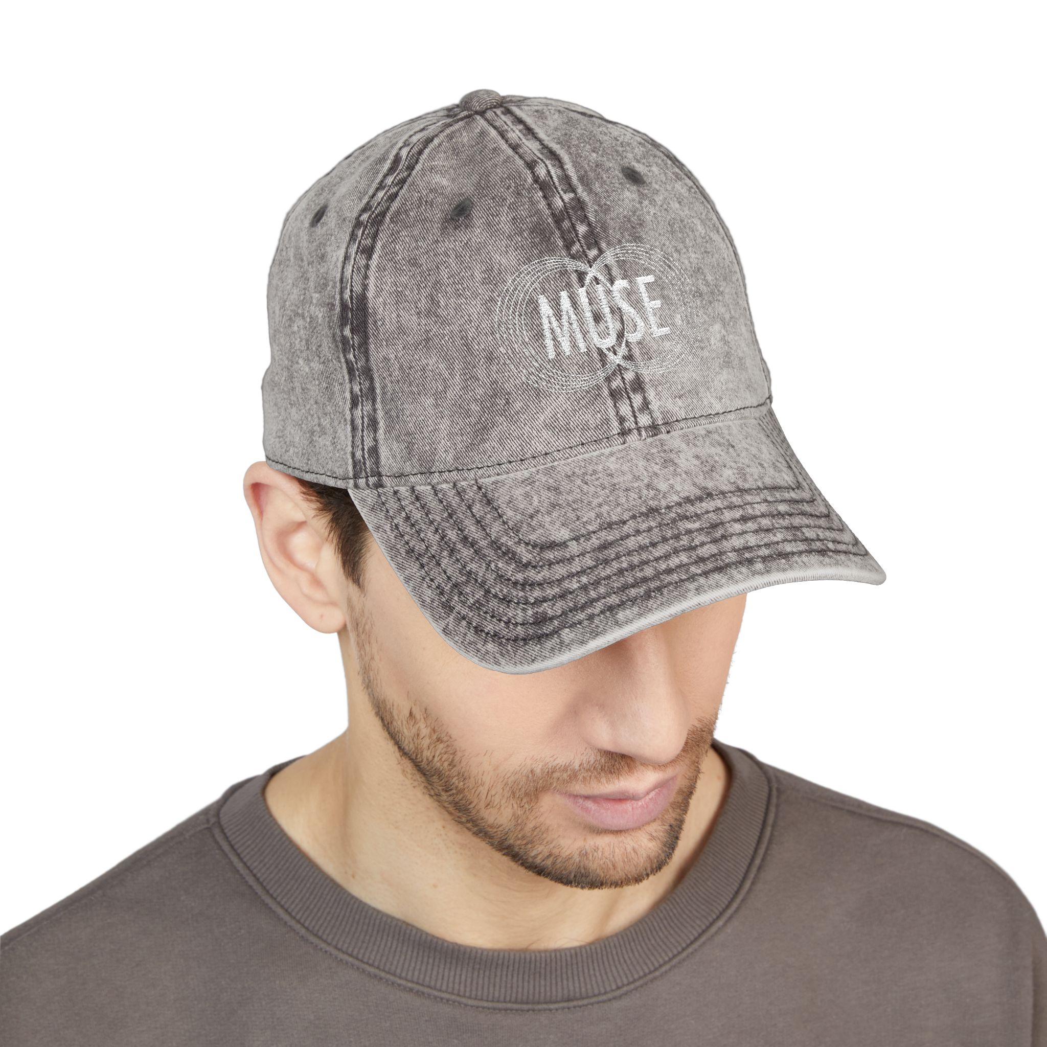 Vintage Embroidered Cap — Distressed Gray 'MUSE' Logo Hat - Image 6