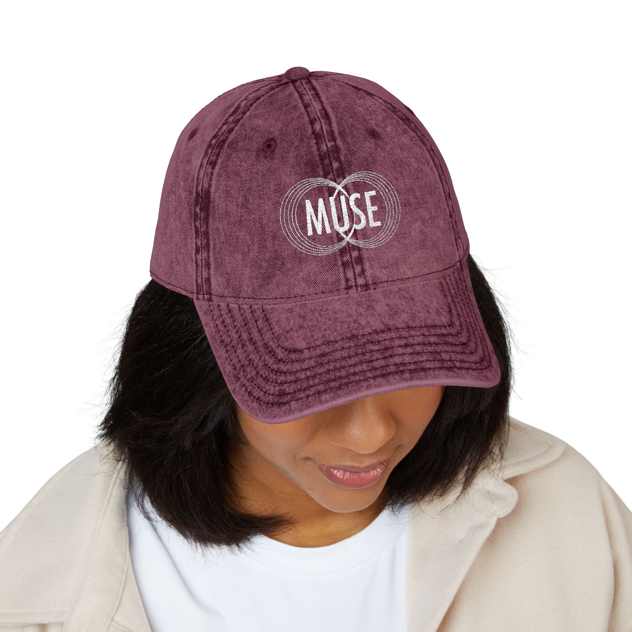 Vintage Embroidered Cap — Distressed Gray 'MUSE' Logo Hat - Image 31