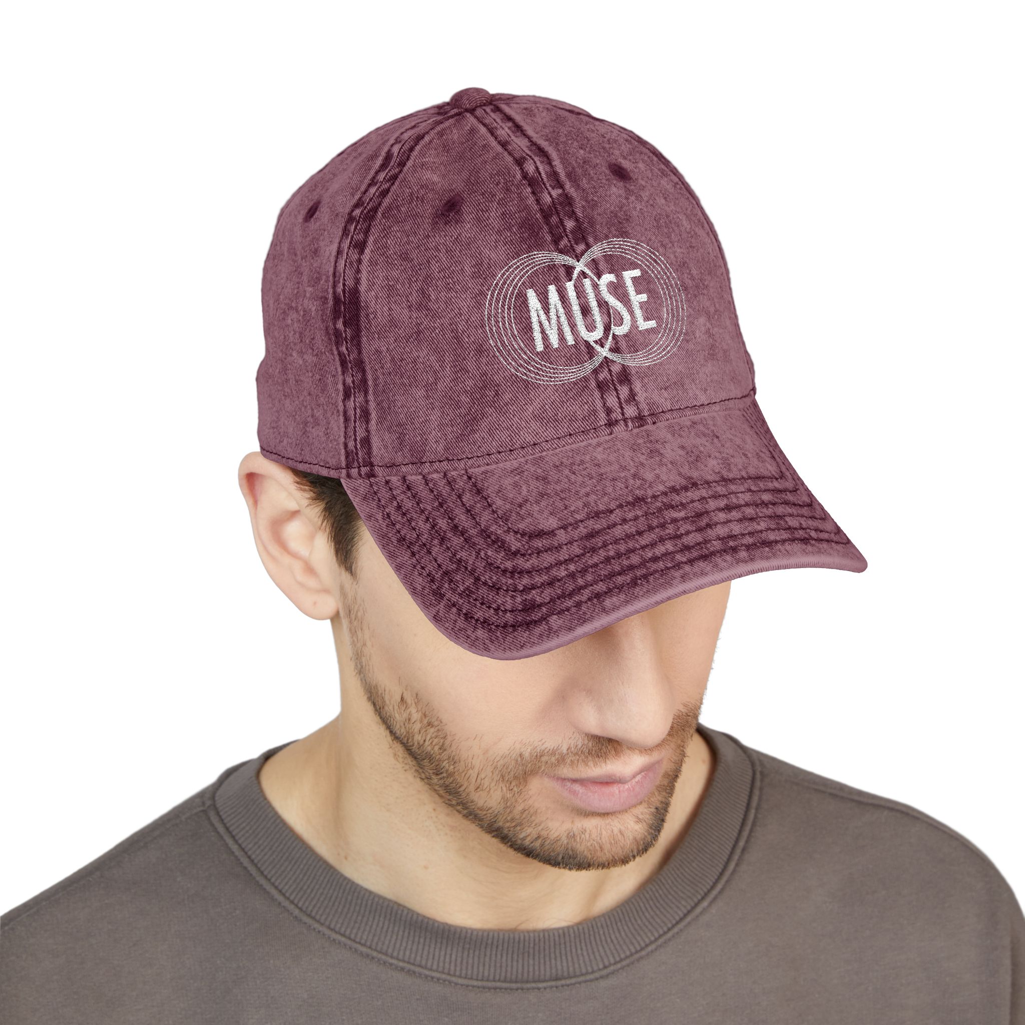 Vintage Embroidered Cap — Distressed Gray 'MUSE' Logo Hat - Image 34