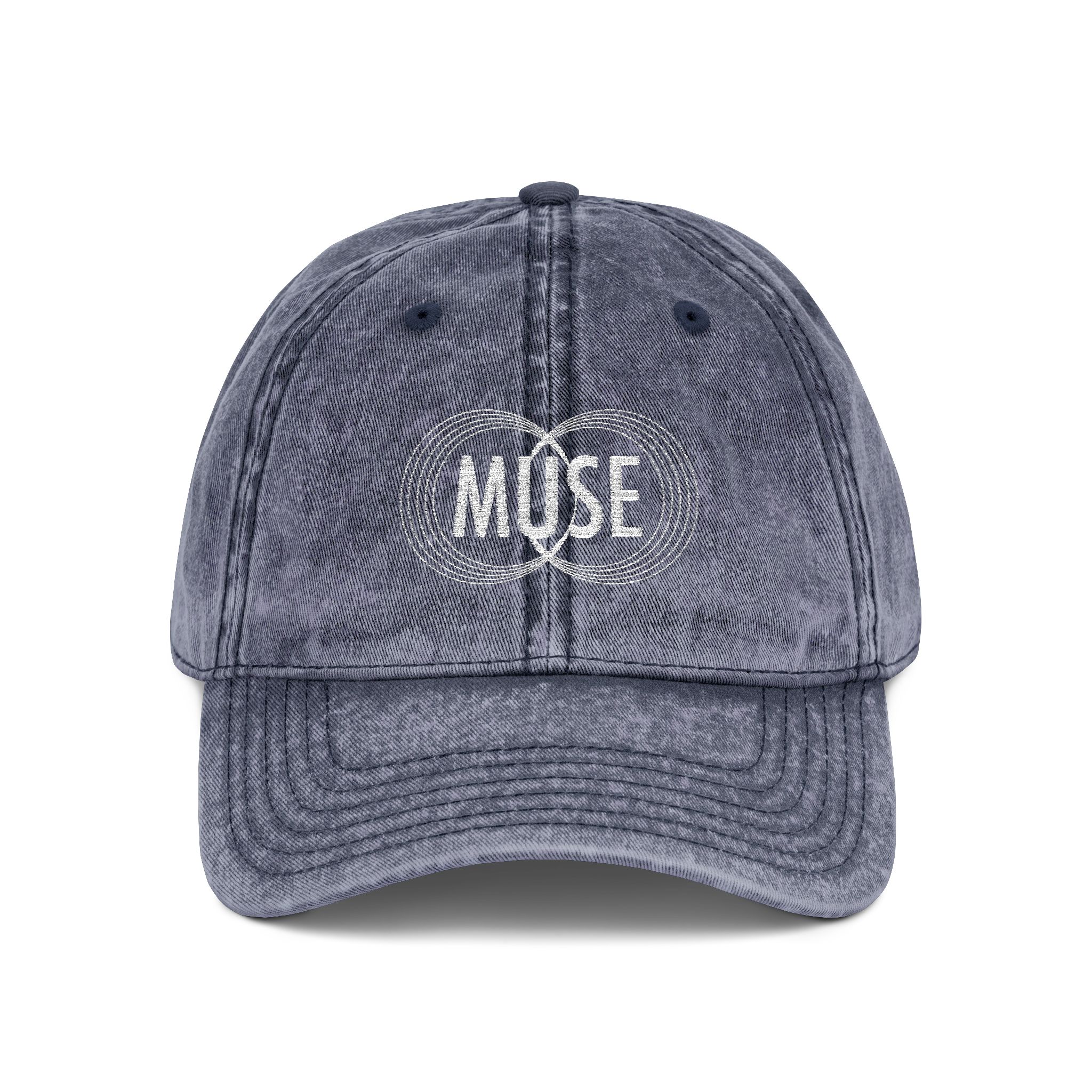 Vintage Embroidered Cap — Distressed Gray 'MUSE' Logo Hat - Image 15