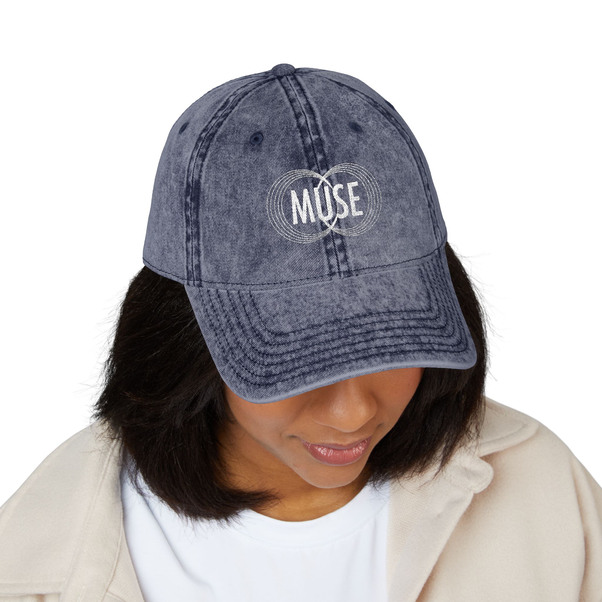 Vintage Embroidered Cap — Distressed Gray 'MUSE' Logo Hat - Image 17