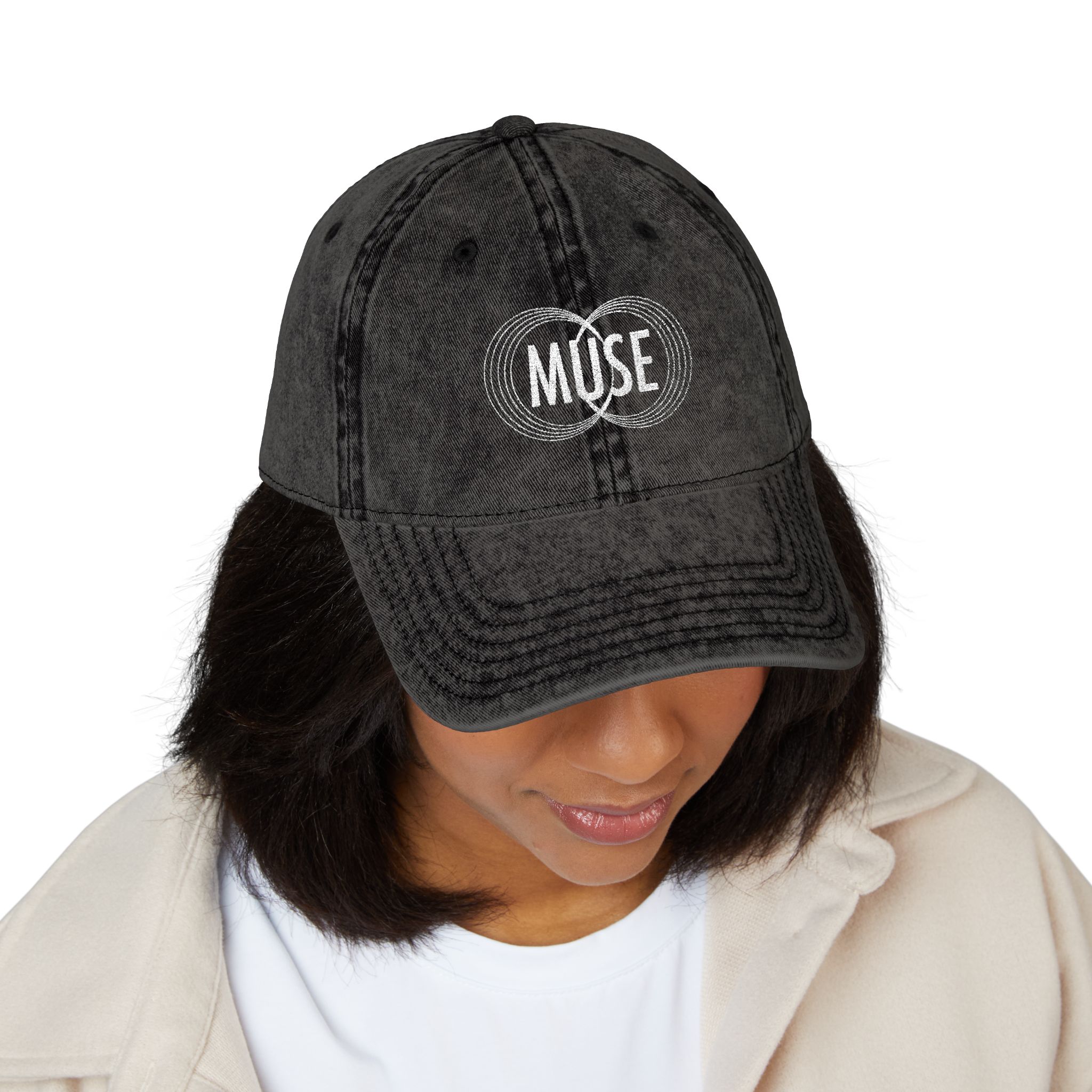 Vintage Embroidered Cap — Distressed Gray 'MUSE' Logo Hat - Image 10