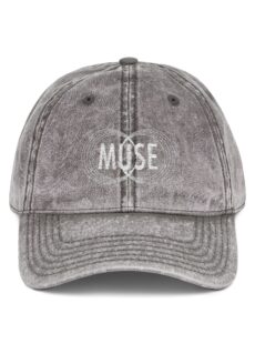 Vintage Embroidered Cap — Distressed Gray 'MUSE' Logo Hat